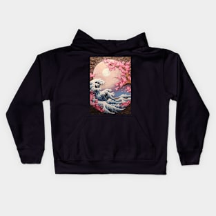 The Great Wave Off Kanagawa and Cherry Blossom Japanese Art Style Kids Hoodie